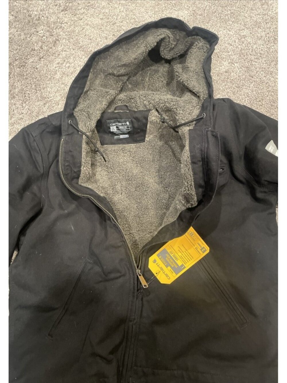 New with Tags-Carhartt Women's Washed Duck Sherpa Lined Jacket - L - Black - Picture 3 of 4